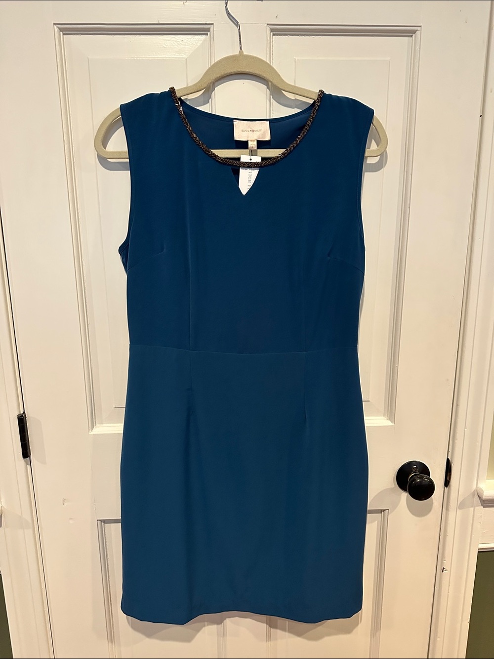 Skies Are Blue Teal Sleeveless Shift Dress with Beaded Neckline